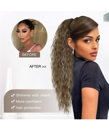 PORSMEER 28 Brown Blonde Ponytail Extension - Long Beach Wave Synthetic Drawstring Clip in Hairpiece for Women - Buy Online on GoSupps.com