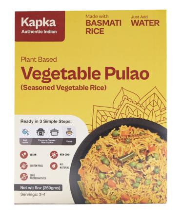 Kapka Vegetable Pulao Vegan Indian Food - 5 Pack Seasoned Basmati Rice Meal Kit - Ready to Eat Entrees for Pressure Cookers, Instant Pots | 3-4 Servings Per Pack