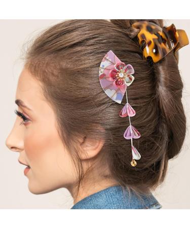 Gadpiparty 1 Pair Hair Jewelry Hair Clips for Girls Japanese Style Barrette Flower Tassel Hairpin Fan Barrettes Hair Accessories for Girls Hair Clips for Thick Hair Bride Decorate Metal Cloth - Buy Online on GoSupps.com