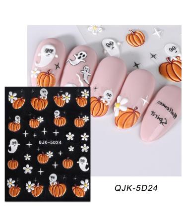 JMEOWIO 3D Embossed Halloween Nail Art Stickers | Self-Adhesive Cute Pumpkin & Ghost Decals | 5D Nail Design Accessories - 4 Sheets - Buy Online on GoSupps.com