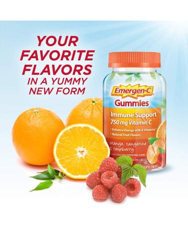 Emergen-C 750mg Vitamin C Gummies for Adults - Immune Support, Gluten Free, 45 Count | Orange, Tangerine & Raspberry Flavors - Buy Online on GoSupps.com