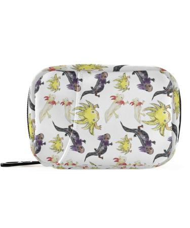 Pfrewn Pill Organizer Case 7 Day Axolotl Watercolor Travel Pill Box with Zipper Portable Small Weekly Vitamin Medicine Supplement Holder Pouch Bag