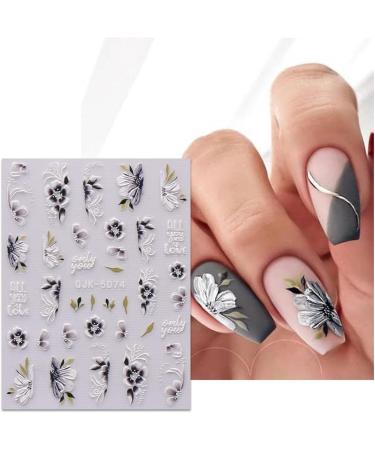 JMEOWIO 6 Sheets 3D Embossed Spring Flower Nail Art Stickers Decals Self-Adhesive 5D Colorful Summer Floral Nail Supplies Nail Art Design Decoration Accessories - Buy Online on GoSupps.com