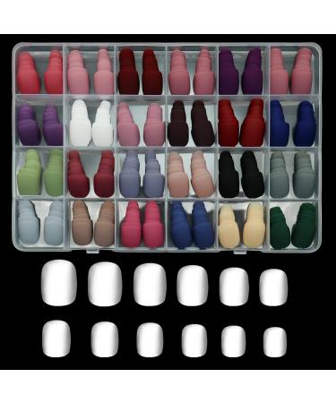 576Pcs Matte Short Press on Nails, Acrylic Short Square Fake Nails Full Cover Nail Colorful Solid False Nail for Women Nail Salon Art DIY 24 Color