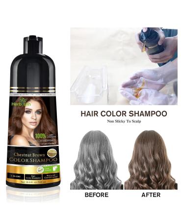 Herbishh Chestnut Brown Hair Dye Shampoo 3 in 1 | Gray Hair Coverage | Argan Oil & Pro Keratin Mask | Ginger Essential Oil for Hair Growth - Buy Online on GoSupps.com