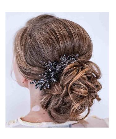 Brishow Black Wedding Hair Comb Rhinestones Opal Crystal Vintage Bridal Hair Clips Bride Hairpiece Handband Accessories for Women and Girls