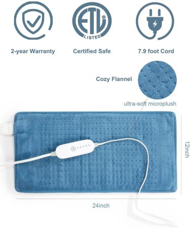 Heating Pad for Back Pain Relief - Hot Electric Heated Pad with Auto Shut Off, 5 Heat Settings, Dry & Moist Heat Option - 12X24 Soft Flannel Lake Blue - Buy Online on GoSupps.com
