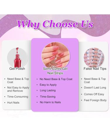 Semi Cured Gel Nail Strips 16 Pieces Glitter Gel Nail Stickers Full Nail Wraps Soft Self Adhesive Natural French Tip Manicure Kit with 2 Prep Pads Nail File & Wooden Stick - Blushing Whisper - Buy Online on GoSupps.com