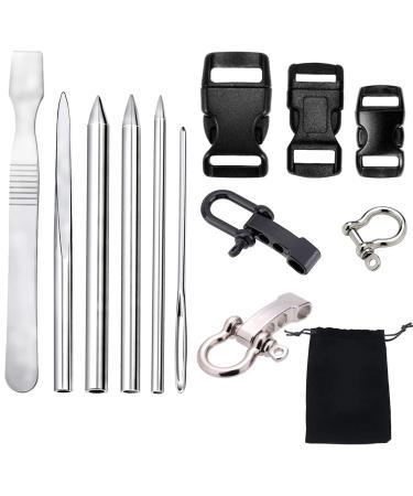 Etetevn 12 Pack Paracord Stitching Set 5 Sizes Paracord Needle with Smoothing Bow Shackles Black Side Release Buckles Screw Pin Silver Black hs-104 Lacing Stitching Needles