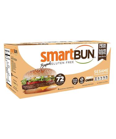 SmartBUN, Keto Hamburger Buns, Low Carb Bread, ZERO Net Carbs, Gluten Free, 6 Total Buns (Sesame)
