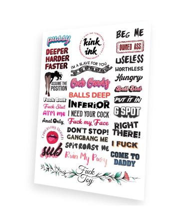 Kink Ink - 31 x Hardcore Words and Phrases Temporary Tattoo Kinky Sticker - Buy Online on GoSupps.com