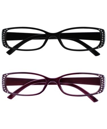 The Reading Glasses Company Black & Black Purple Diamonte Style Readers Value 2 Pack Women Ladies RR93-15 +1.00 Diopter