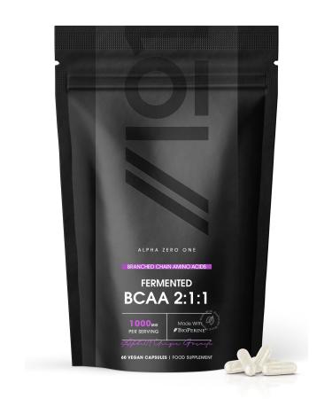 Fermented BCAA 2:1:1 with BioPerine - 1000mg - High Strength Branched Chain Amino Acids Supplement - Not Tablets or Powder Halal 60 Capsules 2:1:1 (60 Caps)
