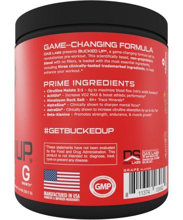 Bucked Up Pre Workout 6 Grams Citrulline 2 Grams Beta Alanine and 3 Other Registered trademarked Ingredients (Grape) - Buy Online on GoSupps.com