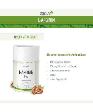 Sanuvit L-Arginine 800 mg Capsules | 180 Vegan Capsules | High Dose Amino Acid | High Bioavailability | Made in Austria - Shop Internationally! - Buy Online on GoSupps.com