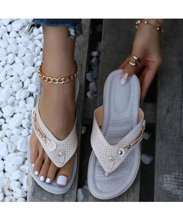 Women's Plantar Fasciitis Orthotic Flip Flops - Beige, Size 7 | Arch Support Thong Sandals for Plantar Fasciitis Recovery - Buy Online on GoSupps.com