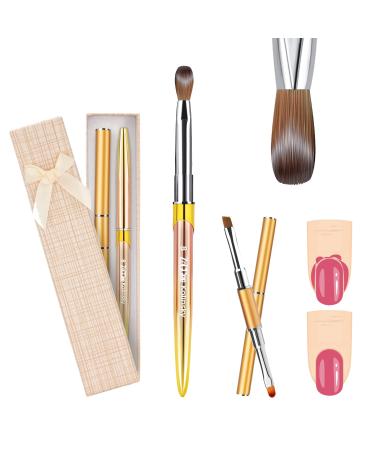 Acrylic Nail Brush Sets - Real Kolinsky Acrylic Brush & Double-Ended Nail Clean Up Brush - Acrylic Nail Brushes for Acrylic Application - Suit for Nail Art Designs Home DIY (#8, Gold) #8 Gold