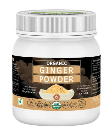 Organic Ginger Powder/Sunth Powder - 16 Oz/1 lbs  USDA Certified I 100% Pure & Natural I to Cure Cold Symptoms I Used in The Kitchen to Add Flavor & Aroma I RAW NO Preservative  Non GMO