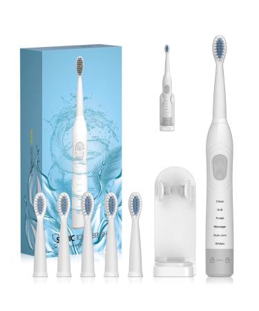 Sonic Electric Toothbrush for Man and Women Rechargeable Smart Toothbrush for Teenagers and Lovers with 30s Reminder 2 Mins Timer 6 Modes 6 Brush Heads 40000VPM (White) White 8950+ 6 Heads+ Holder