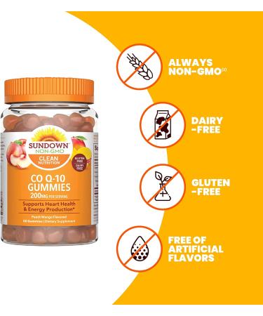Sundown Naturals Co Q-10 Gummies - 200 mg Peach Mango, 50 Count - Antioxidant Support - Buy Online on GoSupps.com