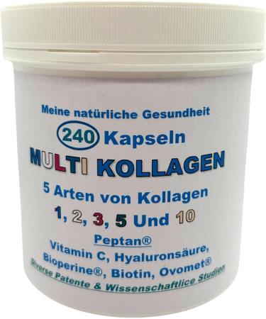 Multi Collagen Patented Peptan Collagen + Hyaluronic Acid + Vitamin C + Bioperine + Ovomet + Biotin - Various Patents + Clinical Studies - 240 Capsules 4 Months of Cure - Buy Online on GoSupps.com