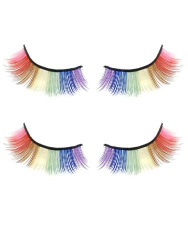 2 Pairs Colored Lashes Natural Look 3D Curly Rainbow Eyelashes Fluffy Pride Lashes Synthetic Eye Lashes Extension for LGBT Pride Day Halloween Cosplay Makeup Accessories