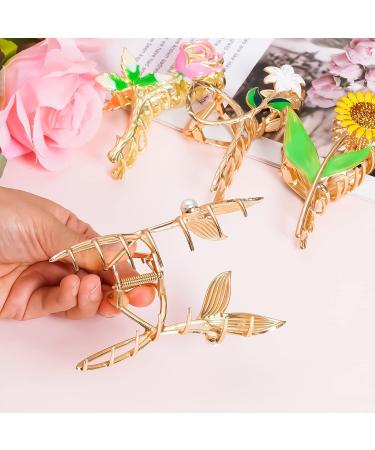 4pcs Flower Metal Hair Claw Clips Set - Cute Floral Hair Barrettes for Women | Non-slip Hair Accessories for Thick Curly Hair - Buy Online on GoSupps.com