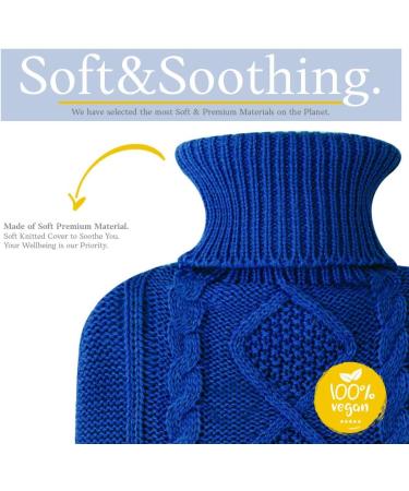 Premium Soft Knitted Hot Water Bottle with 1.8l Capacity - Pain Relief for Neck, Shoulders, and Back - Great Gift for Women - Dark Blue - Buy Online on GoSupps.com