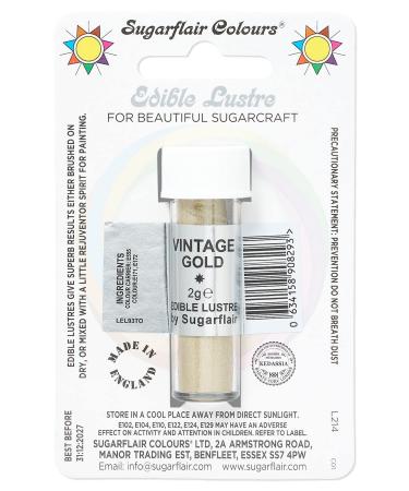 Sugarflair Vintage Gold Edible Lustre Dust Add a Lustrous Shine to Cakes or Decorations. Brush On or Add Rejuvenator to Create Eye-Catching Edible Paint Gives Shine to Your Bakes - 2g