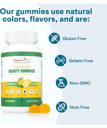 Pharmvista - Collagen Gummies with Biotin Zinc Vitamins C & E for Hair Skin and Nails Support 90ct - Buy Online on GoSupps.com