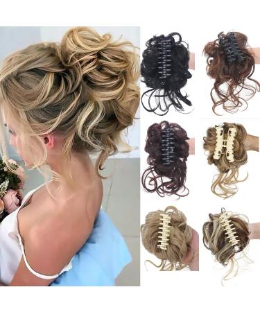 Maforsoon Claw Clip in Messy Bun Hair Pieces Wavy Curly Clip in Claw Hairpieces Combs add Ponytail Hair Pieces Synthetic Hair Extensions for Women SW207-12H24