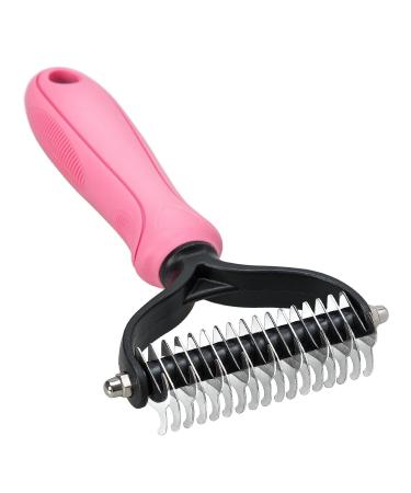 whoobell Undercoat Rake for Dogs, 2 Side Undercoat Brush for Deshedding and Dematting for Dog Cat Rabbit, Professional Pet Grooming HairTools, Removes Loose Undercoat and Nasty Shedding Pink-L