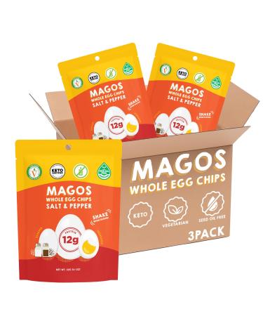 Magos Egg Chips Salt & Pepper, Healthy Snack, High Protein Low Carb, Light Cracker-Style Crunch, 1.1 oz Bags Keto, Vegetarian & Carnivore Friendly, No Gluten Ingredients (3-Pack)