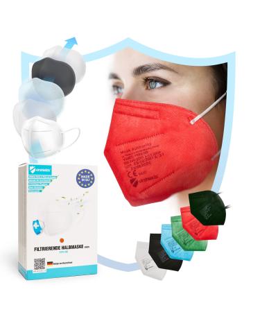 Virshields FFP2 Mundsprung Mask - PFE 94% VFE 99.99% EN 149: 2001+A1: 2009 5 layers 10-2000 pieces filtering made in EU choice of color - breathing mask protective mask half mask 1 piece (30 pack)Red