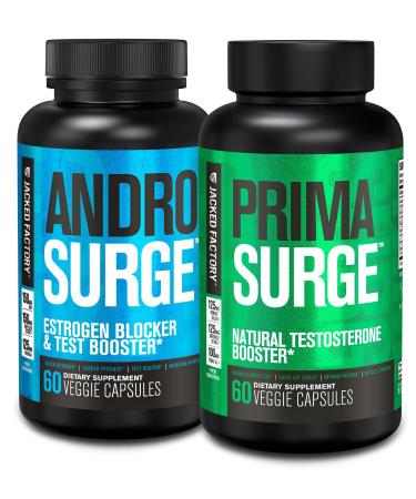Jacked Factory Testosterone Booster for Men | Estrogen Blocker with Tongkat Ali - Androsurge Anti-Estrogen + Primasurge Natural Test Booster - for Muscle Growth Vitality Energy 30 Day Supply