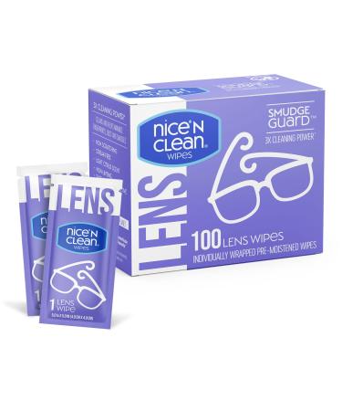 Nice 'n Clean SmudgeGuard Lens Cleaning Wipes (100 Total Wipes) | Pre-Moistened Individually Wrapped Wipes | Non-Scratching & Non-Streaking | Safe for Eyeglasses, Goggles, & Camera Lens 100 Count (Pack of 1) Wipes (Anti-Fog)