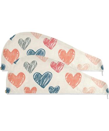 Buy Abstract Geometric Doodle Hearts Hair Towel 2 Pack | Super Absorbent Quick Dry Hair Turbans for Women & Girls - Buy Online on GoSupps.com