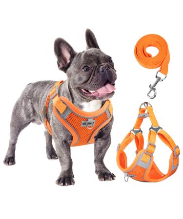 Rennaio dog harness no pull adjustable puppy dishes with 2 linen clips ultra breathable padded chest harness and leash set for small and medium-sized dogs (pumpkin XL) pumpkin XL