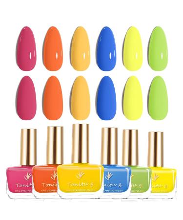 Tonitu 6 Pcs Non-Toxic Eco Nail Polish Kit - Glossy Pastel Colors: Pink Yellow Blue Red Glitter and Nude (42ml) - International Shipping Available! - Buy Online on GoSupps.com