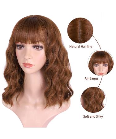BOGSEA Light Auburn Synthetic Wavy Wig with Bangs | Short Bob Heat Resistant Hair for Women | Everyday Party Ready - Buy Online on GoSupps.com