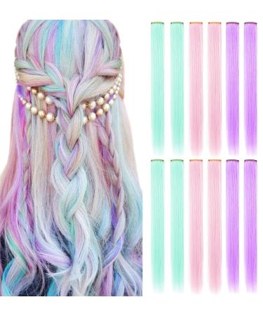 IMAMMERY Multicolored Party Highlights - Heat-Resistant Clip-In Hair Extensions (9 Pieces) - Light Pink Light Violet & Light Green - International Shipping Available - Buy Online on GoSupps.com
