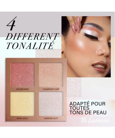 Highlighter Palette Makeup Illuminator Powder Bronzer Kit - With Mirror For Light to Medium Skin Tone - 4 Highly Pigmented Shimmering Colors - Vegan Hypoallergenic - Buy Online on GoSupps.com