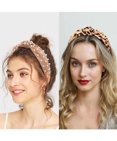 BEGOOD Leopard Print Knotted Headbands for Women - Pearl Wide Fashionable Hair Hoop 2Pcs - Buy Online on GoSupps.com