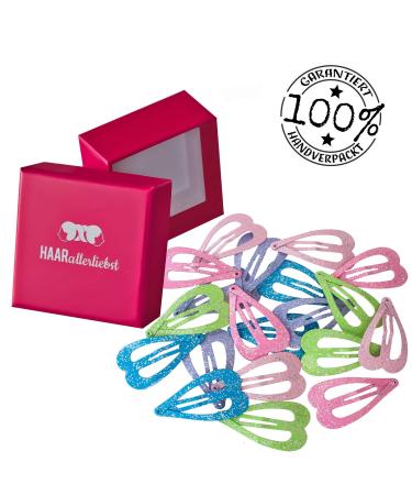 HAARallerliebst Heart Hair Clips - 20 Glitter Clips for Girls (3.6 cm) with Pink Storage Box - Perfect Accessories for Kids - Buy Online on GoSupps.com