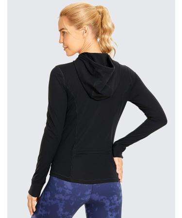 CRZ YOGA Women's Brushed Full Zip Hoodie Jacket - Black | Zip Pockets, Sportswear Track Running Jacket - Buy Online on GoSupps.com
