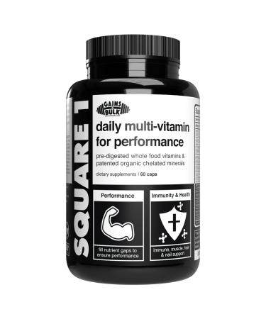 Gains in Bulk Square 1 - Whole Food Complete Daily Multi-Vitamin and Mineral Supplement to Fill Nutrient Gaps & optimize Performance | 60 Capsules in pre-digested Form to Meet Your Body's Basic Needs