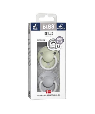 BIBSE de Lux Glow Pacifier 2-Pack | BPA-Free Silicone Cherry Shape Lights Up in Dark | 0-36 Months | Made in Denmark - Sage Night / Cloud Night - Buy Online on GoSupps.com