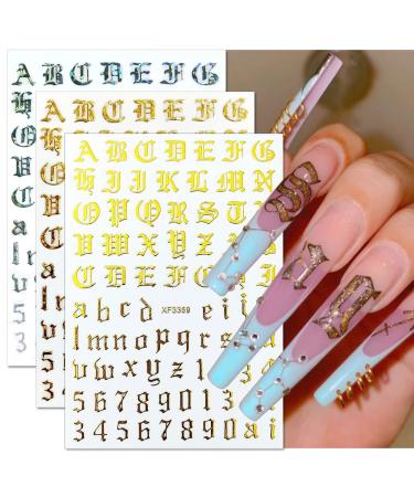 12 Sheets Alphabet Nail Art Stickers - 3D Self-Adhesive Decals - Holographic English Font Manicure Decorations - Buy Online on GoSupps.com