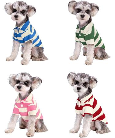 Shop Stylish Striped Polo Shirt for Small Dogs | Summer Puppy Costume | Breathable Green T-Shirt for Bichon & French Bulldog - Buy Online on GoSupps.com