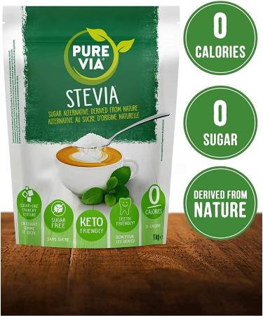 Pure Via Stevia Leaf Sweetener Beads 1kg - Natural Value Pack Equivalent to 2kg Sugar - Buy Internationally - Buy Online on GoSupps.com